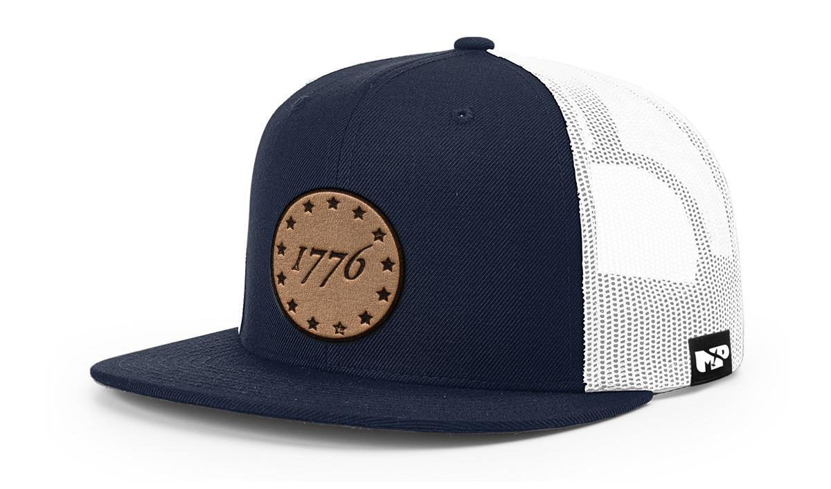 1776 MP Wool Blend Flat Bill Trucker Nautral Leather Patch