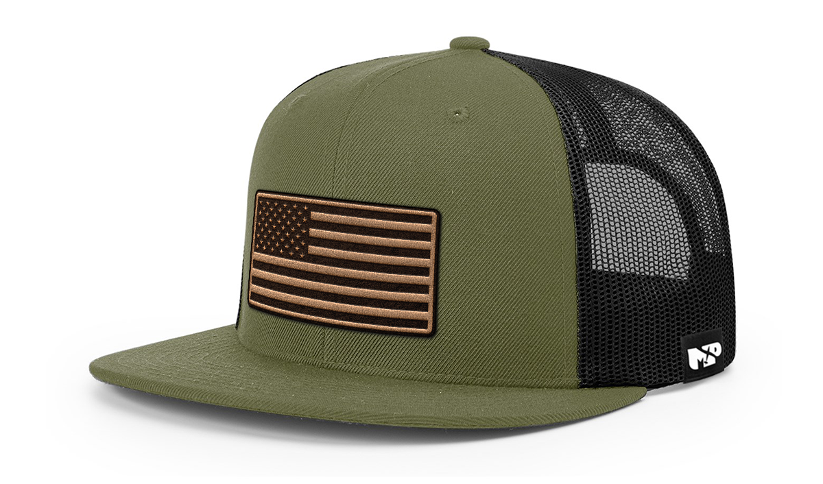 MP -Wool Blend Flat Bill Trucker Natural Leather Patch