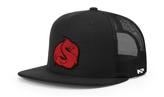 MP Draco Wool Blend Flat Bill Trucker Red Leather Patch